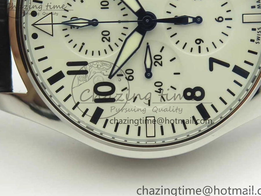 MIROTIME 0712 Pilot Chrono 377725 SS ZF 1:1 Best Edition White Dial on Black Leather Strap A Soft 7183